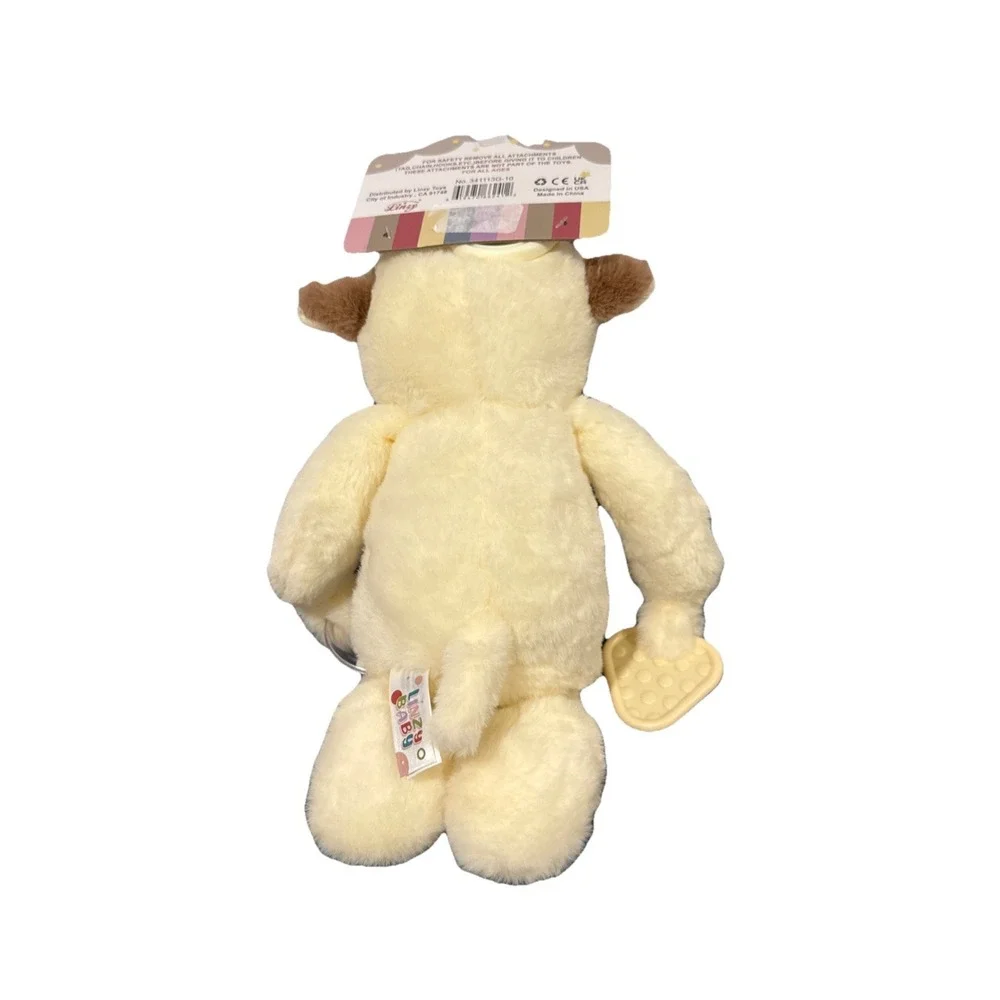 New Linzy White Baby Rattle Cow Lovey, Security Blanket & Teether On The Go Clip